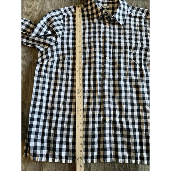 Talbots Irish Linen Blend Black White 3/4 Sleeve Button Up Check Top Blouse 16W - Picture 5 of 7